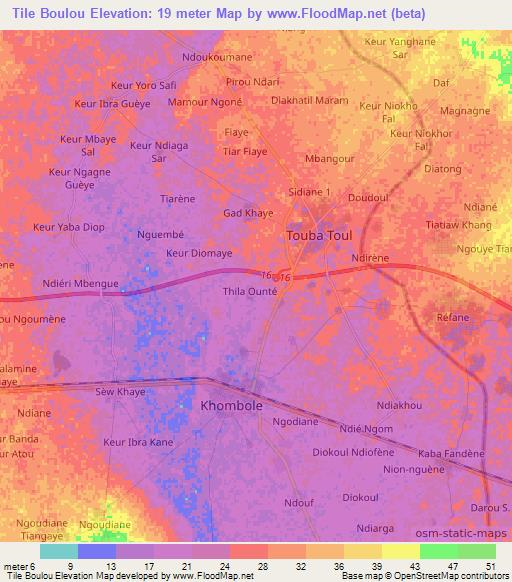 Tile Boulou,Senegal Elevation Map