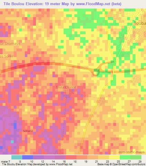 Tile Boulou,Senegal Elevation Map
