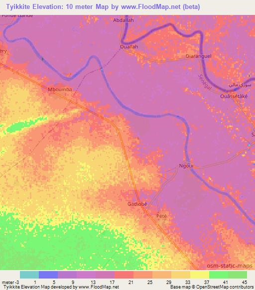 Tyikkite,Senegal Elevation Map
