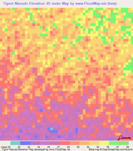 Tignol Maoudo,Senegal Elevation Map