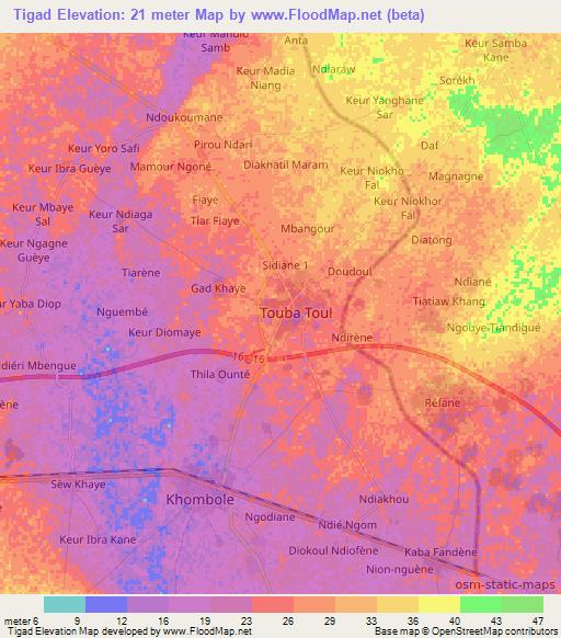 Tigad,Senegal Elevation Map