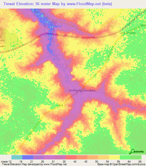 Tiewal,Senegal Elevation Map