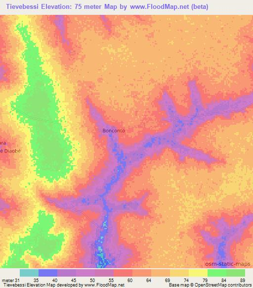 Tievebessi,Senegal Elevation Map