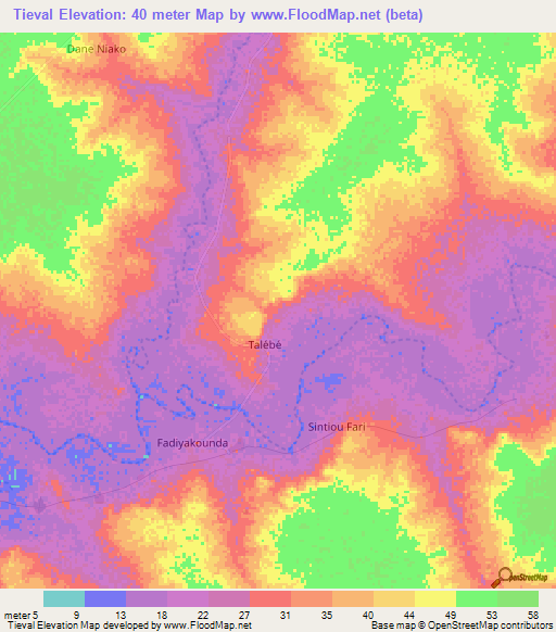 Tieval,Senegal Elevation Map