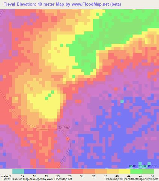 Tieval,Senegal Elevation Map