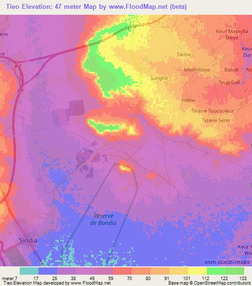 Tieo,Senegal Elevation Map