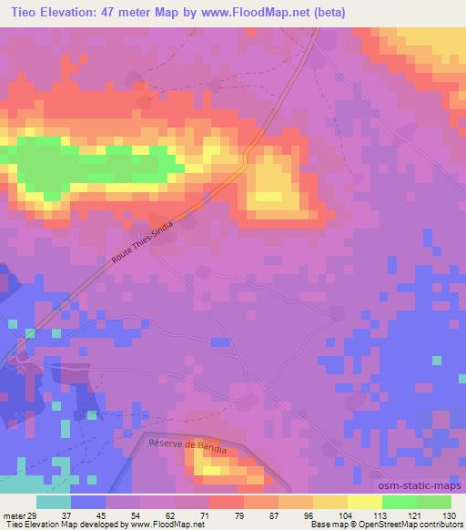 Tieo,Senegal Elevation Map