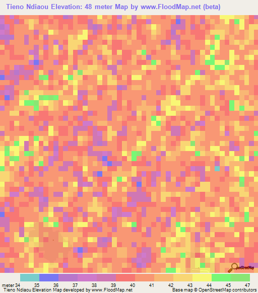 Tieno Ndiaou,Senegal Elevation Map