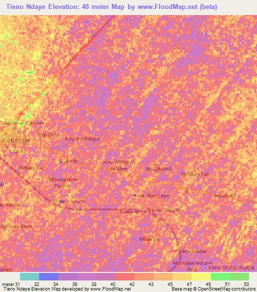 Tieno Ndaye,Senegal Elevation Map