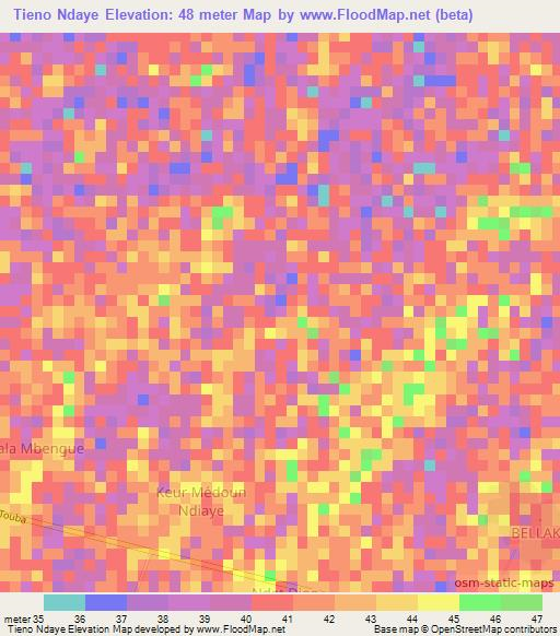 Tieno Ndaye,Senegal Elevation Map
