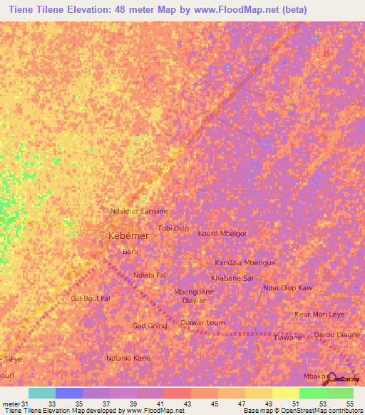Tiene Tilene,Senegal Elevation Map