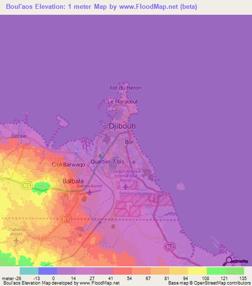 Boul'aos,Djibouti Elevation Map