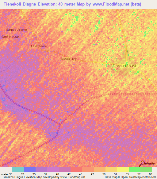Tienekoli Diagne,Senegal Elevation Map