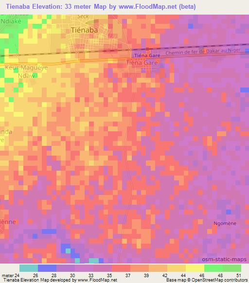 Tienaba,Senegal Elevation Map