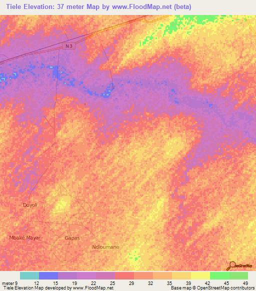 Tiele,Senegal Elevation Map