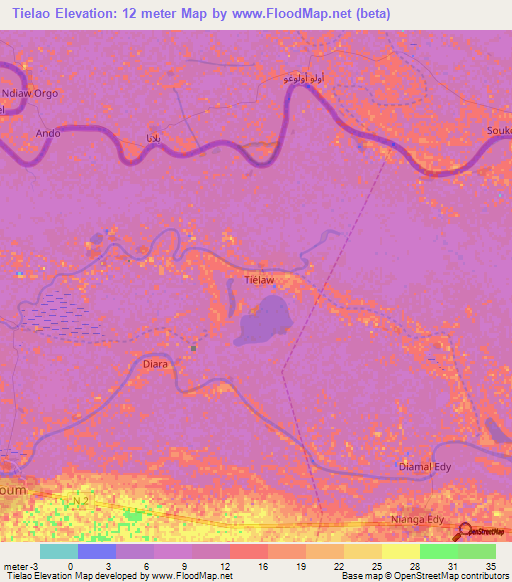 Tielao,Senegal Elevation Map
