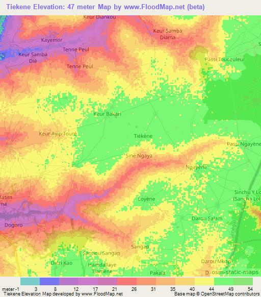 Tiekene,Senegal Elevation Map