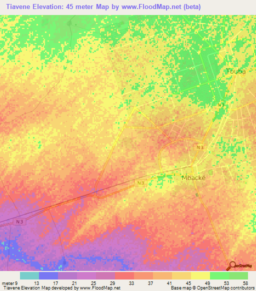 Tiavene,Senegal Elevation Map