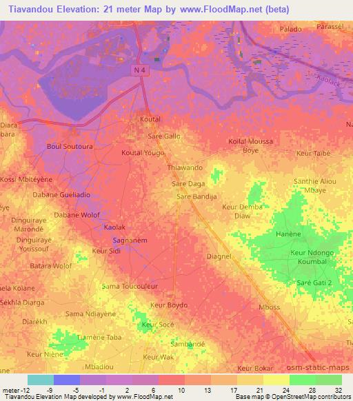 Tiavandou,Senegal Elevation Map