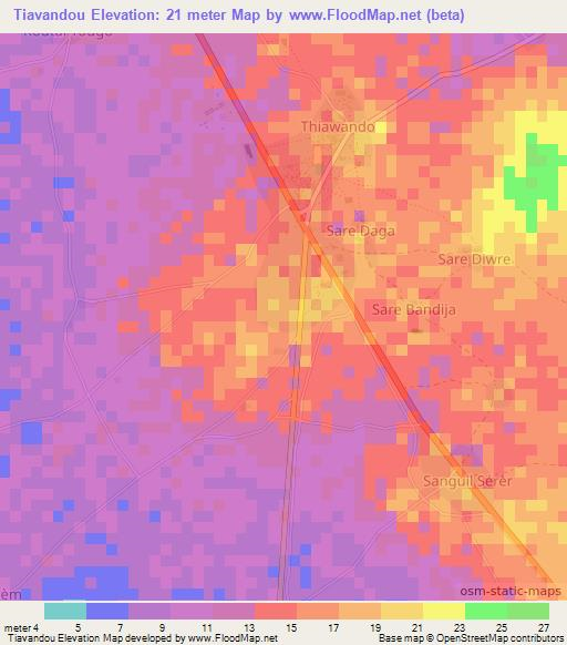 Tiavandou,Senegal Elevation Map