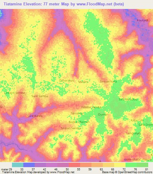 Tiatamine,Senegal Elevation Map