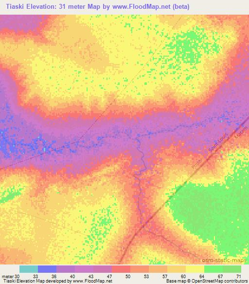Tiaski,Senegal Elevation Map