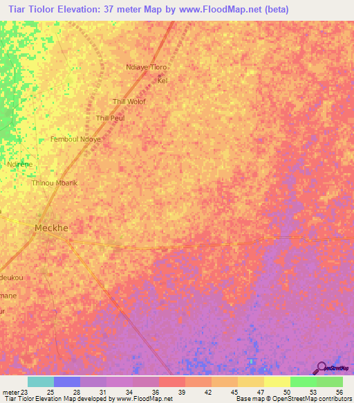 Tiar Tiolor,Senegal Elevation Map