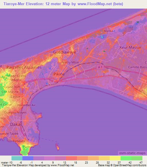 Tiaroye-Mer,Senegal Elevation Map