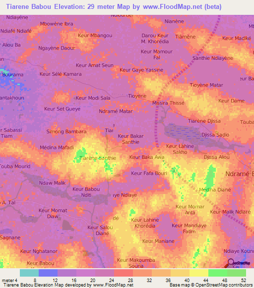 Tiarene Babou,Senegal Elevation Map