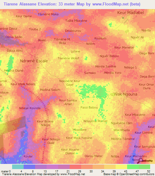 Tiarene Alassane,Senegal Elevation Map