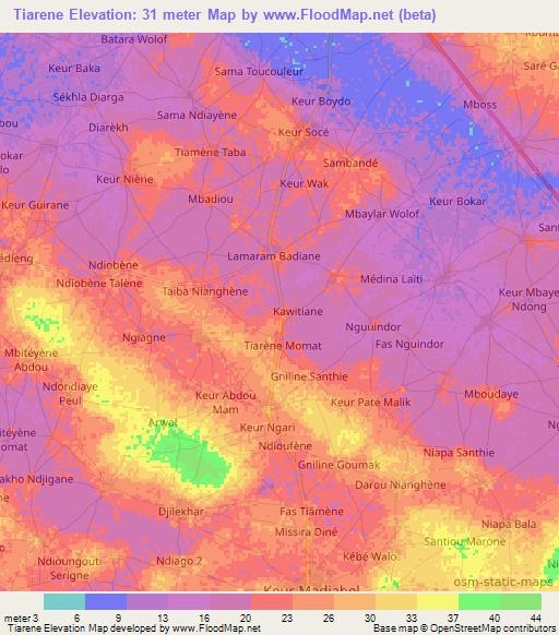 Tiarene,Senegal Elevation Map