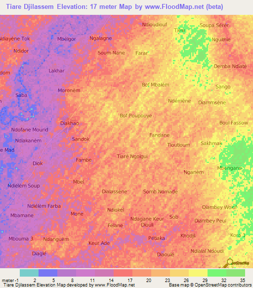 Tiare Djilassem,Senegal Elevation Map