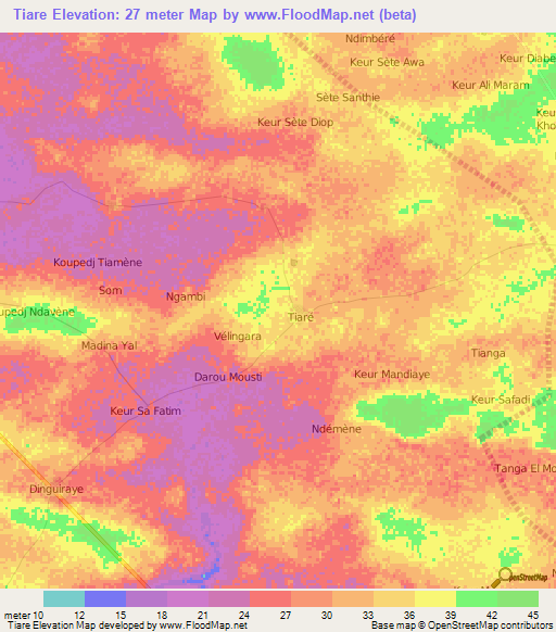 Tiare,Senegal Elevation Map