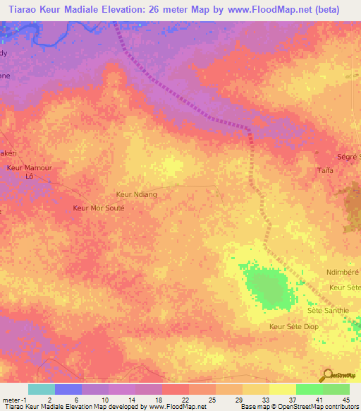 Tiarao Keur Madiale,Senegal Elevation Map