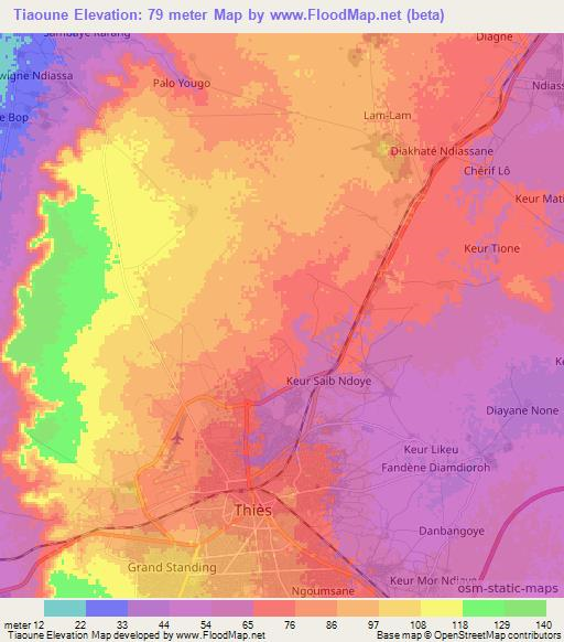 Tiaoune,Senegal Elevation Map
