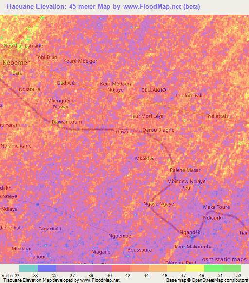Tiaouane,Senegal Elevation Map