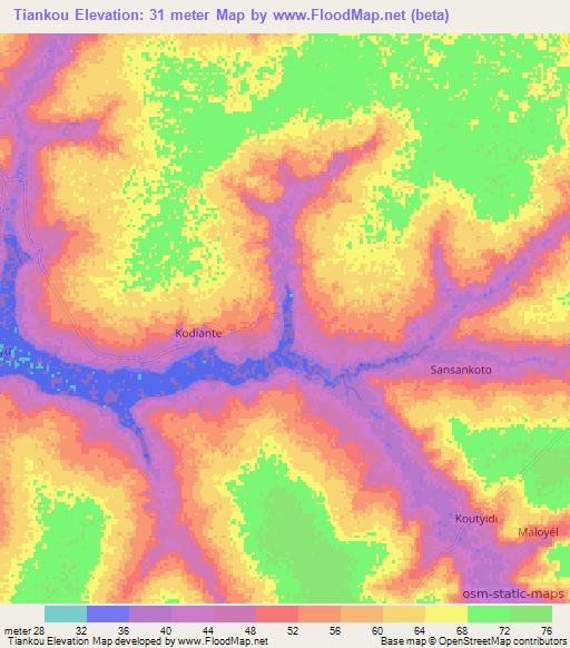 Tiankou,Senegal Elevation Map