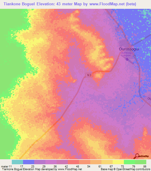 Tiankone Boguel,Senegal Elevation Map