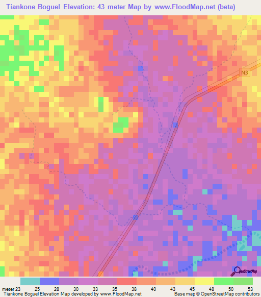 Tiankone Boguel,Senegal Elevation Map