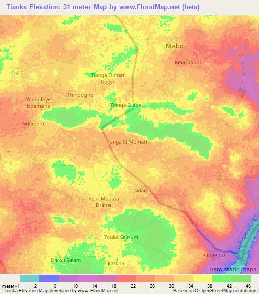 Tianka,Senegal Elevation Map