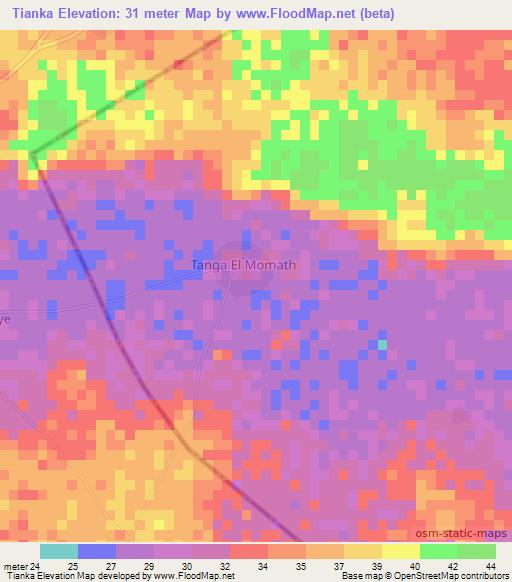 Tianka,Senegal Elevation Map