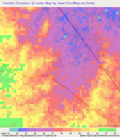 Tianiato,Senegal Elevation Map