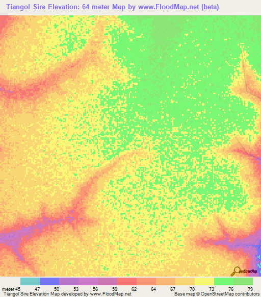Tiangol Sire,Senegal Elevation Map
