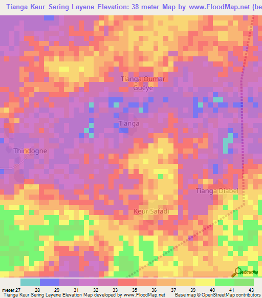 Tianga Keur Sering Layene,Senegal Elevation Map