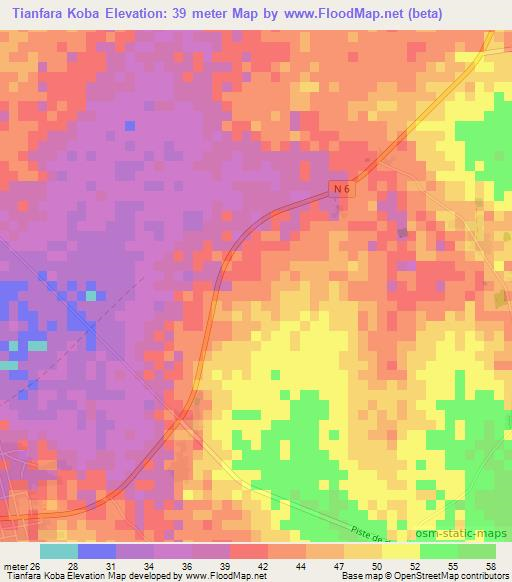 Tianfara Koba,Senegal Elevation Map