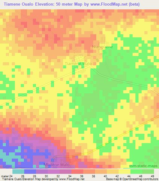 Tiamene Oualo,Senegal Elevation Map
