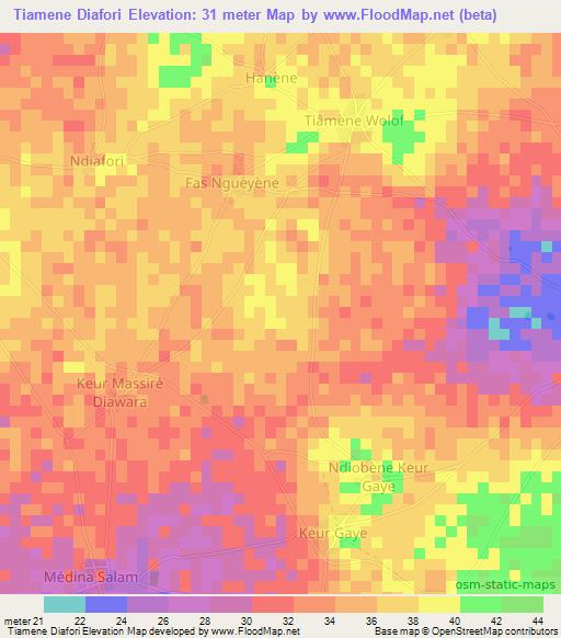 Tiamene Diafori,Senegal Elevation Map