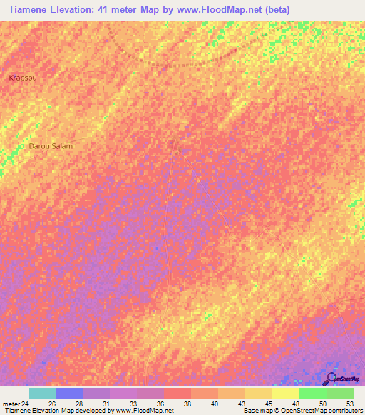 Tiamene,Senegal Elevation Map