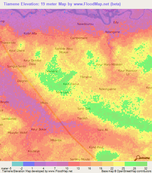 Tiamene,Senegal Elevation Map