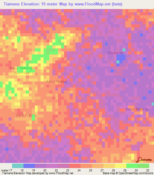 Tiamene,Senegal Elevation Map
